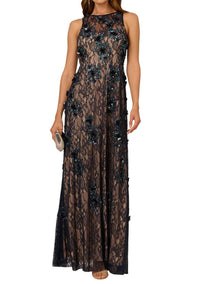 Adrianna Papell - Sequin Lace Overlay Sheath Gown Dress