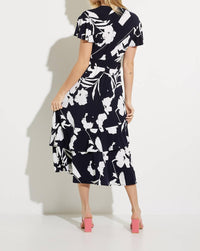 Joseph Ribkoff Faux Wrap Dress in navy print - women's dress - alternate view