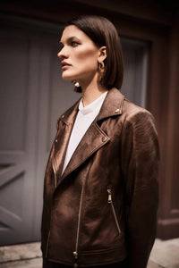 Joseph Ribkoff - Mira Metallic Faux Leather Biker Jacket