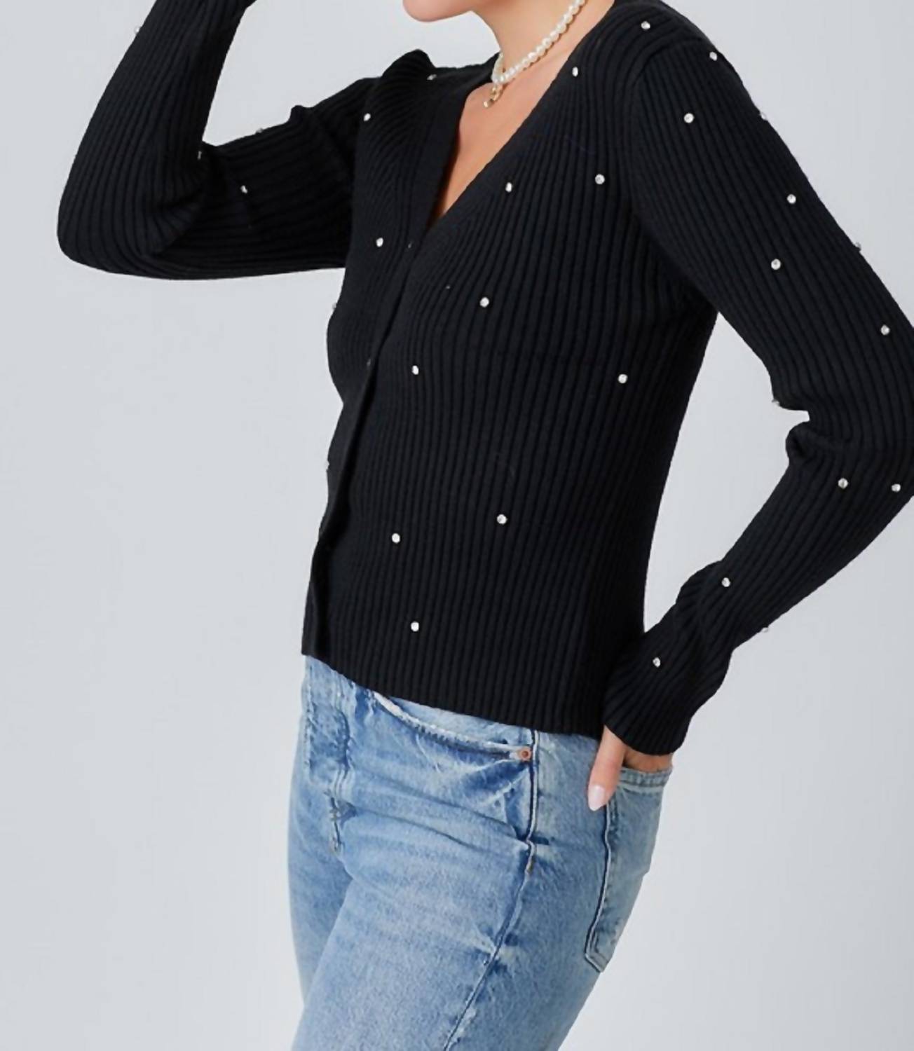 Baevely By Wellmade - Rhinestone Detail Cardigan