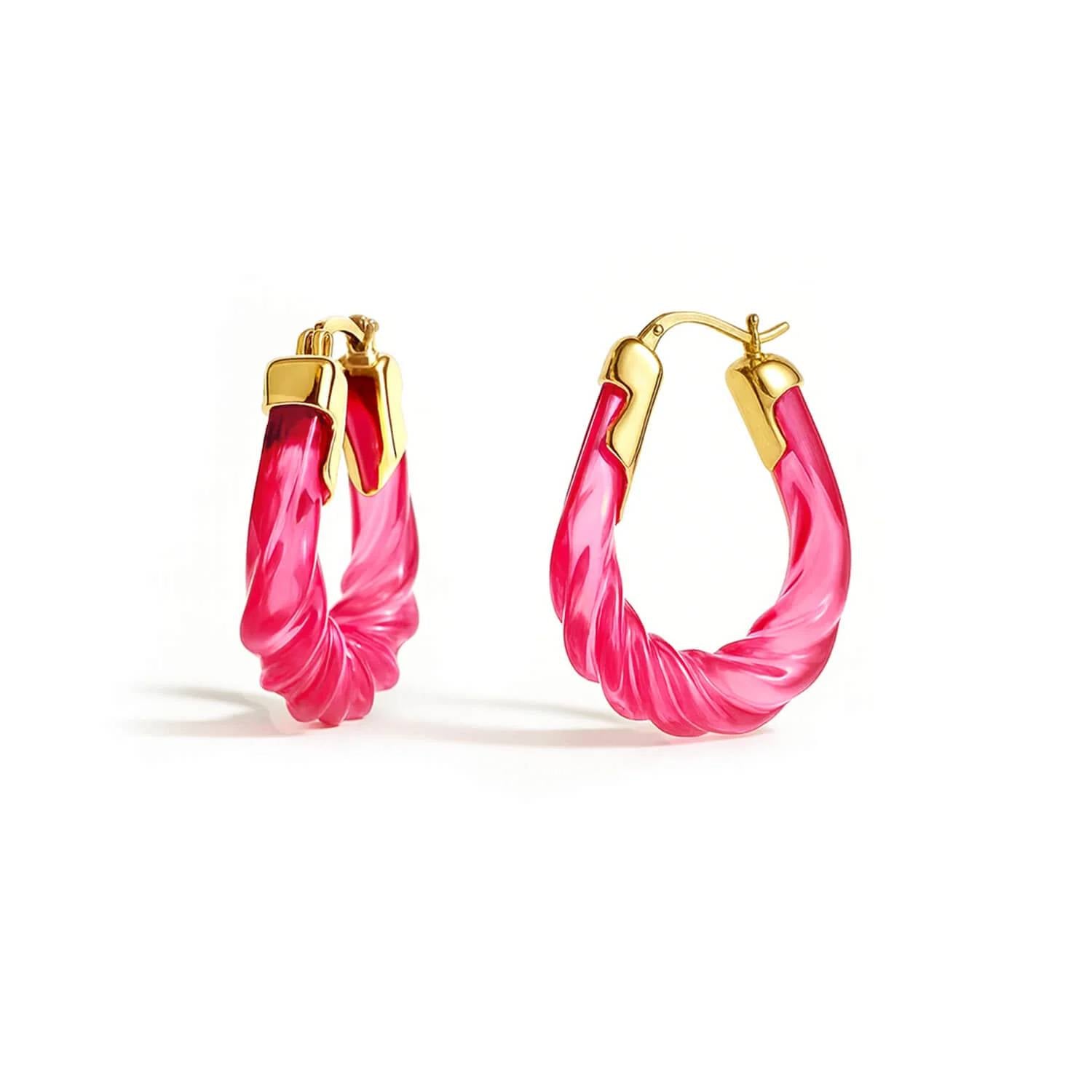 Gold & Honey - Women's Rope Twist Oval Lucite Birthstone Hoop Earrings