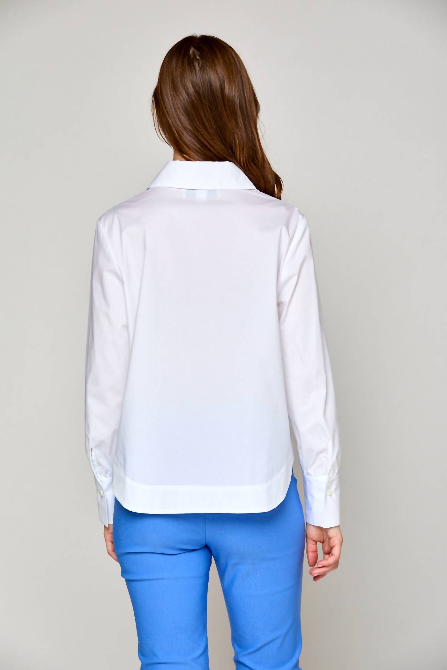 SARA CAMPBELL Jacqueline V-neck Top in white - women's long sleeve top - detail view