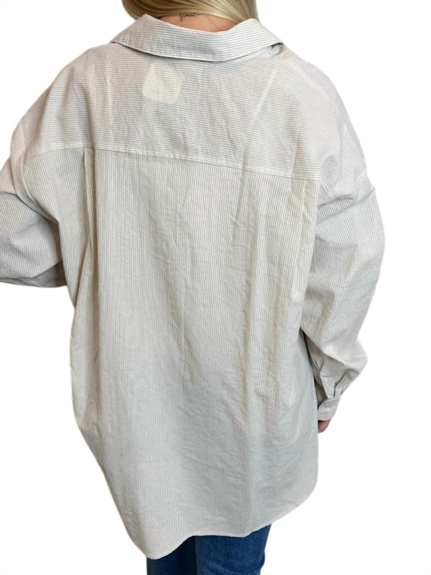 Easel - Oversized Mini Stripe Button Down Shirt