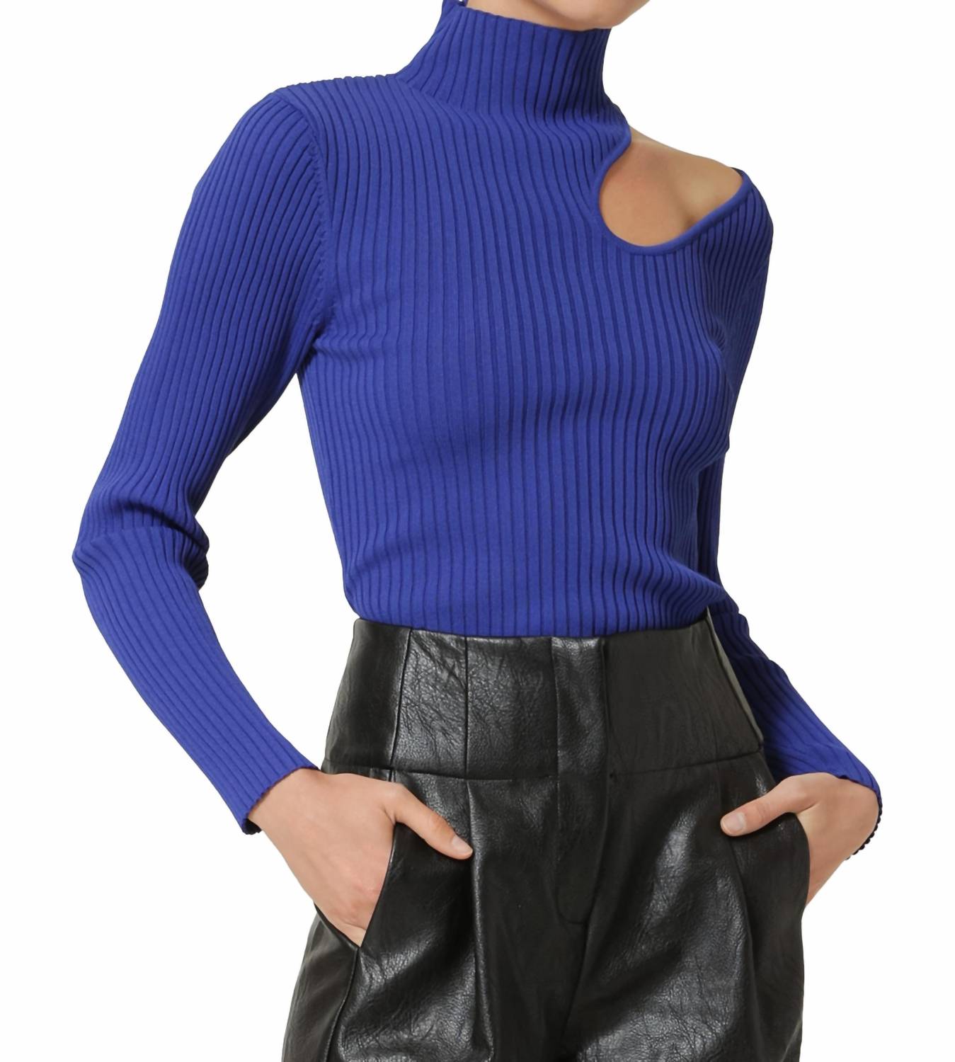 Line And Dot - Nico Mock Neck Long Sleeve Ribbed Sweater