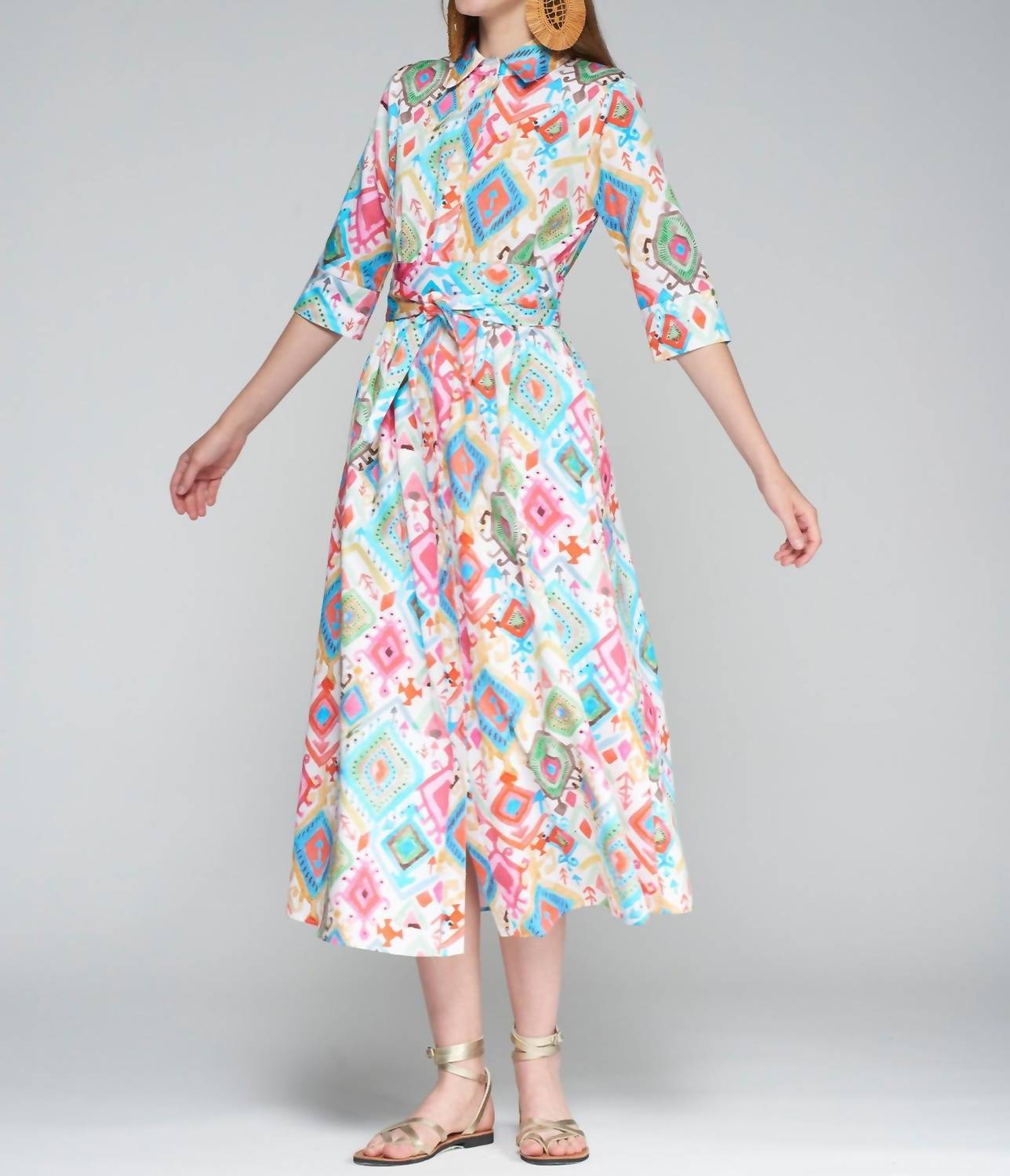 Vilagallo Ikat Midi Dress in multi - women's dress