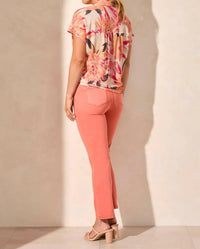 TRIBAL SHORT SLEEVE TOP WITH BUTTONS & TIE FRONT in teaberry - women's blouse - alternate view