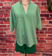 Caryn Lawn - Women's Striped Notch-neck Blouse