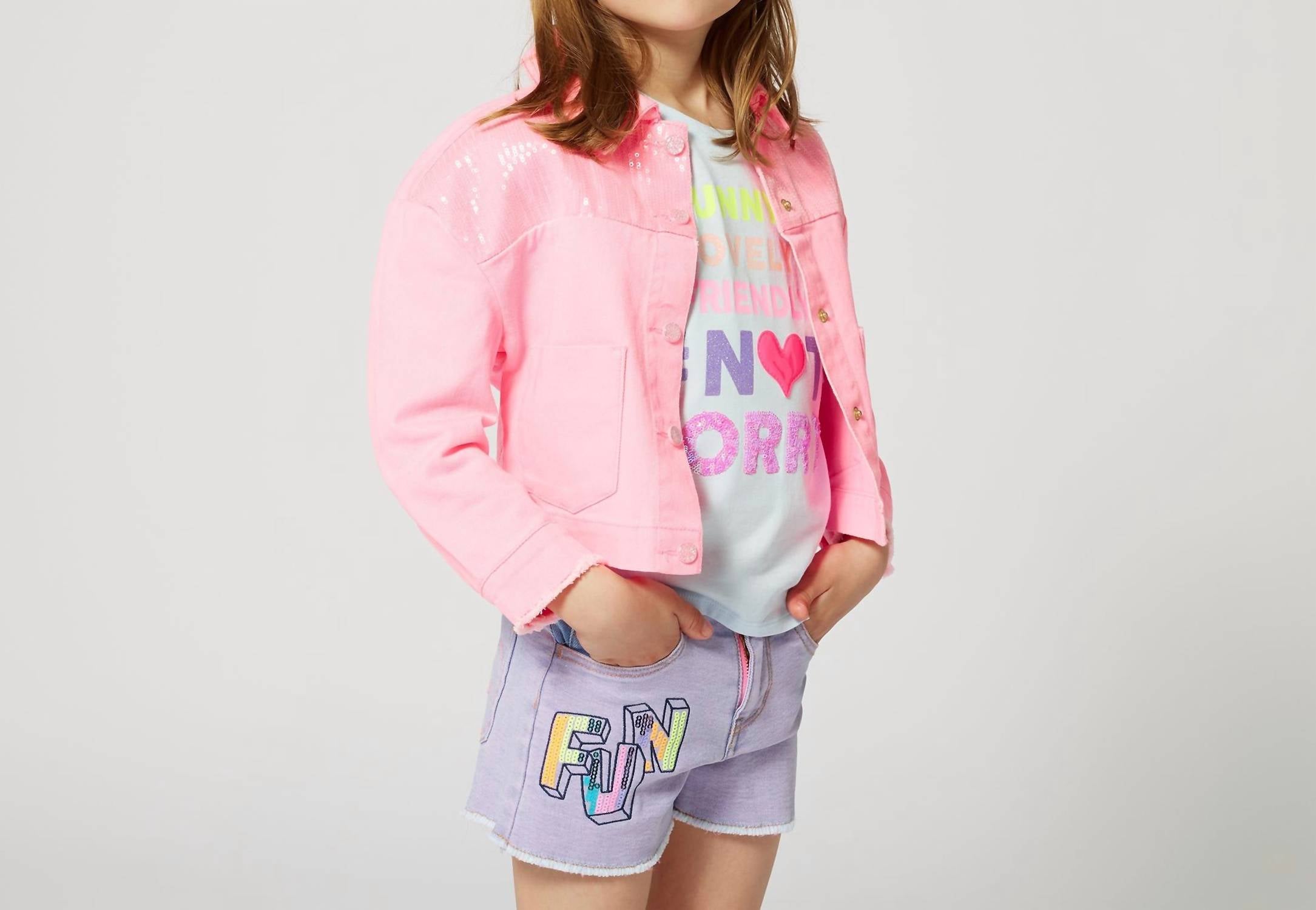 Billieblush Girl's Long Sleeve Jean Jacket in pink denim - kids' jacket