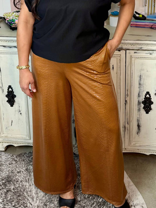 Adrienne - Faux Leather Embossed Pants