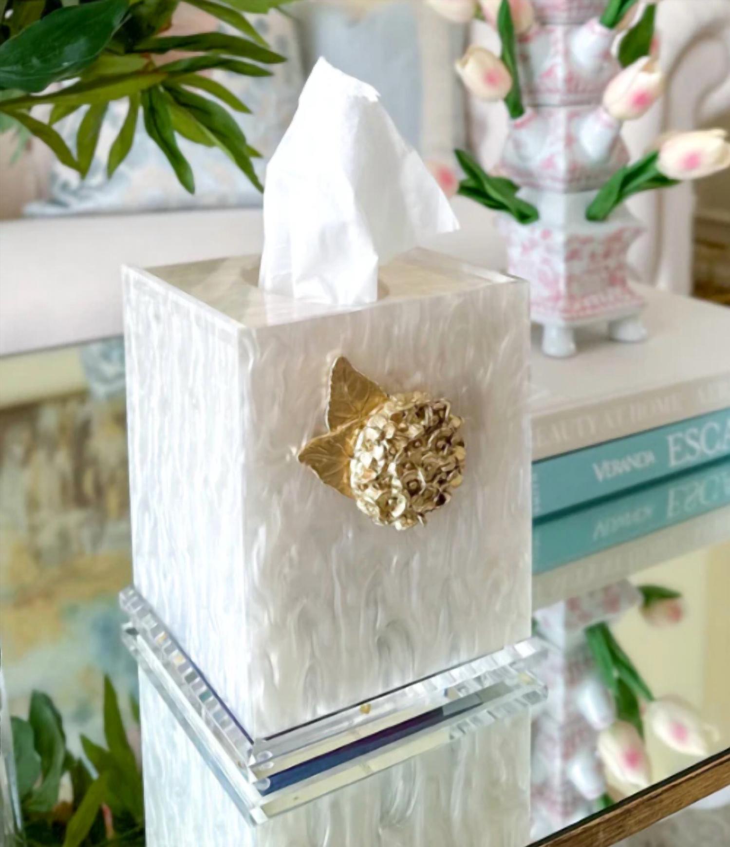 Southern Tribute Gifts Hydrangea Acrylic Tissue Box in white - item
