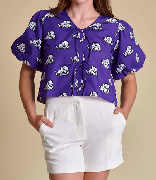 Stewart Simmons - Poplin Puff Sleeve Tie Top