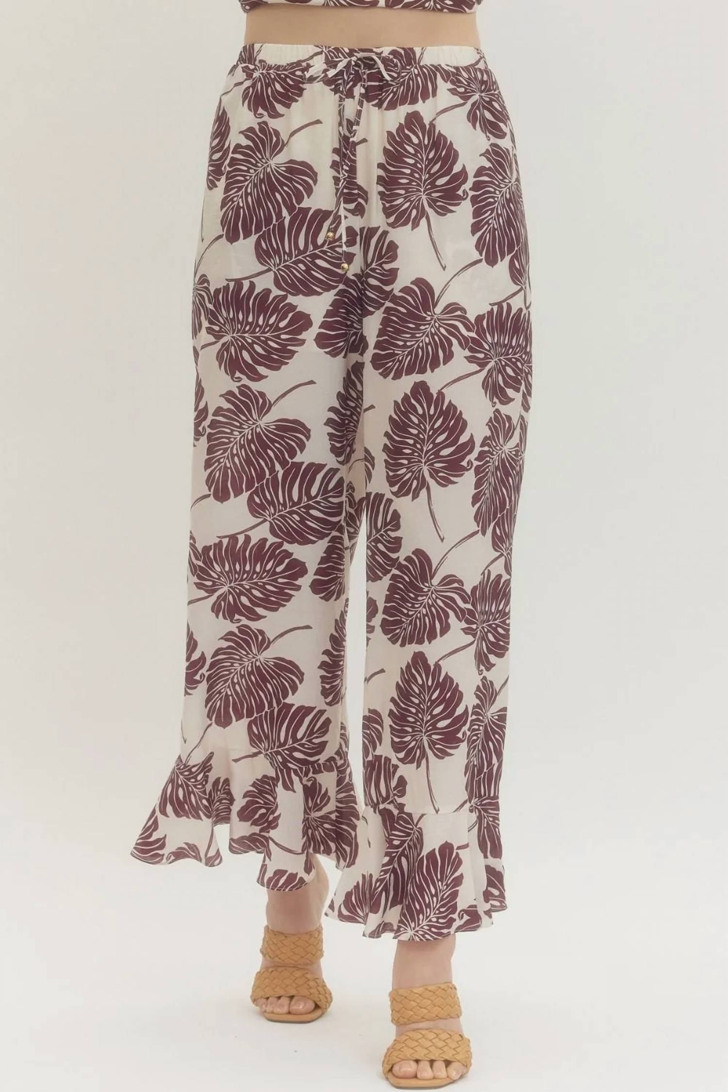 Entro - Botanical Wide Leg Ruffled Pants