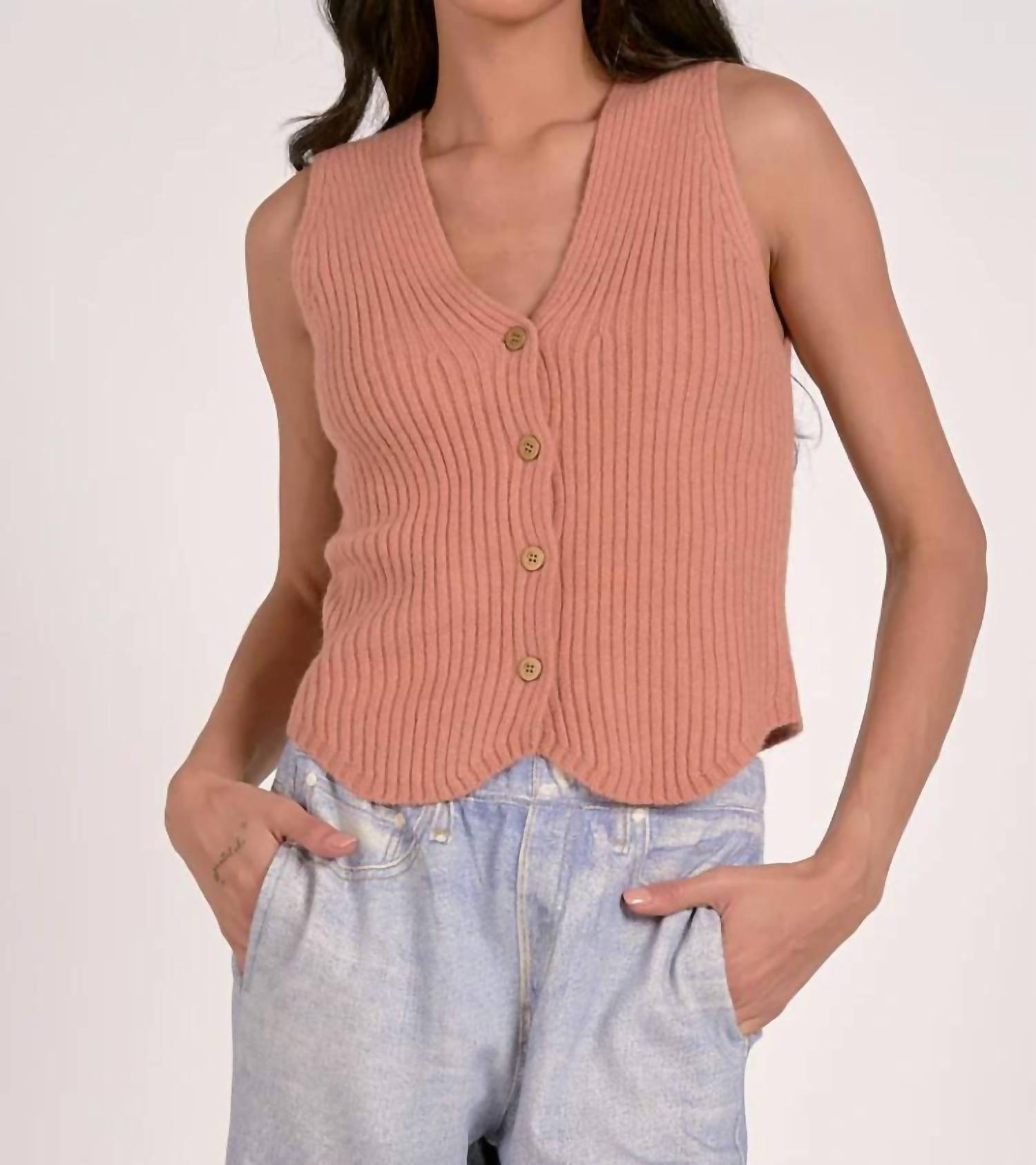 ELAN Sleeveless Sweater Vest in peach - women's tank top - detail view