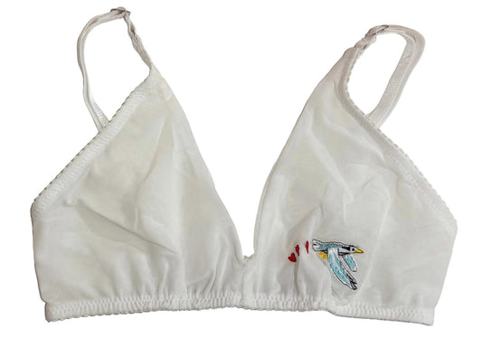 Love & Swans - Women's Mesh Bralette With Bird & Heart Embroidery