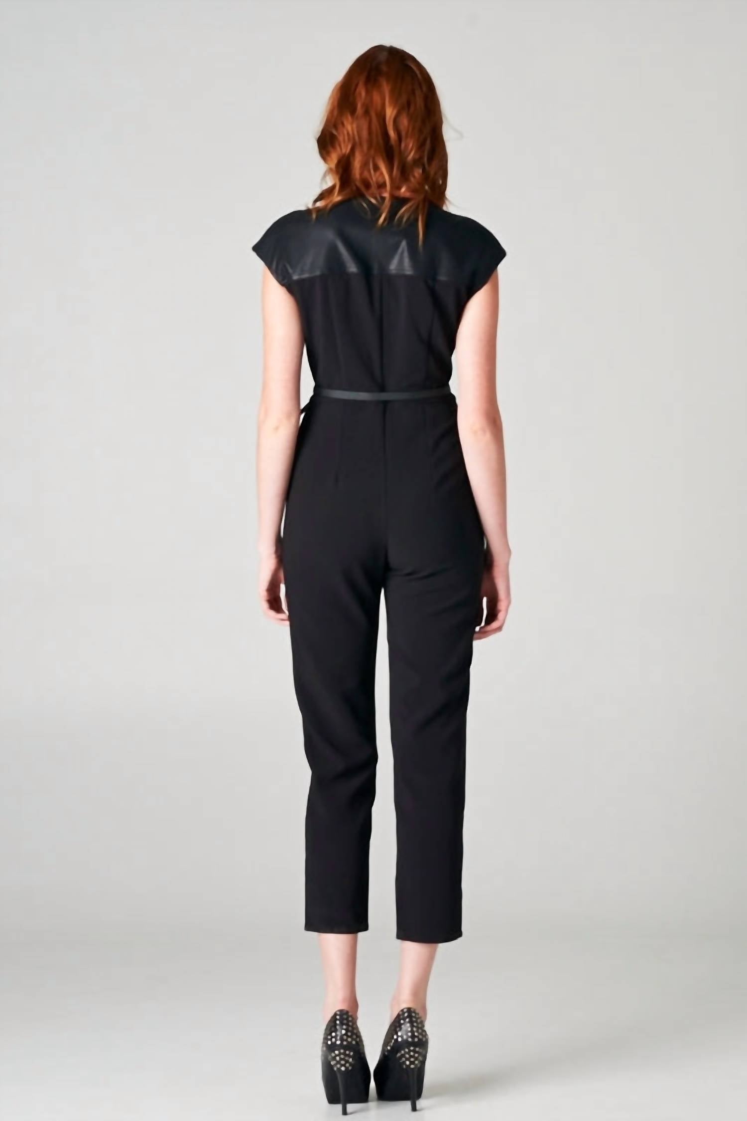 Beautifully - Leather Sleeve Jumpsuit