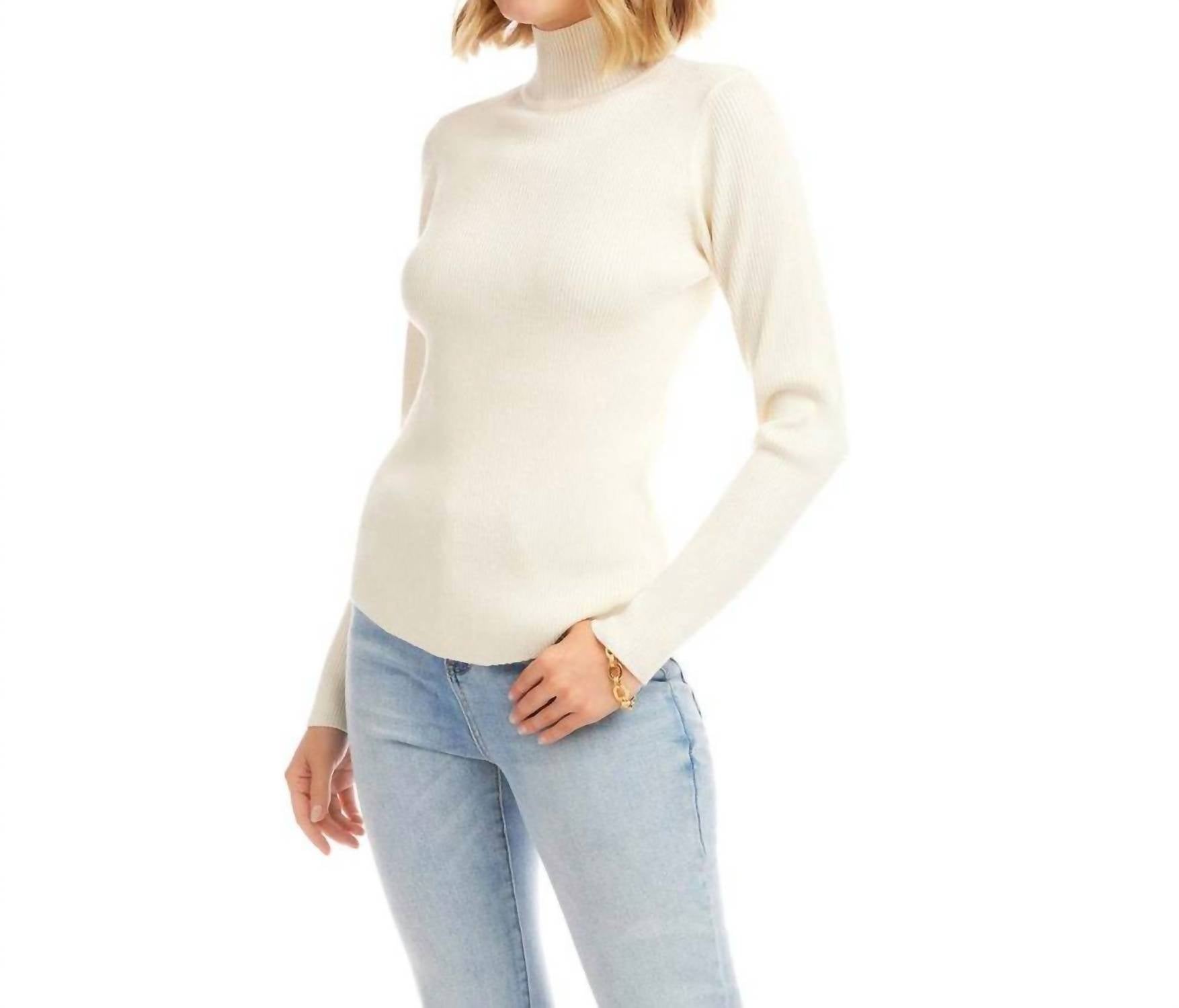 Karen Kane Ribbed Turtleneck Sweater in cream - women's sweater - alternate view