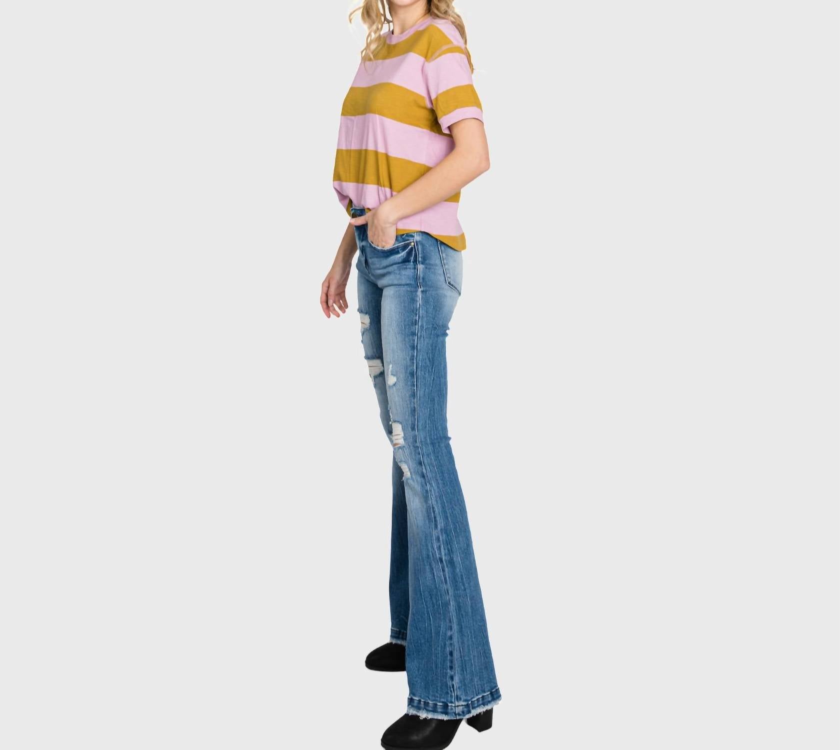 Petra153 Distressed Mid Rise Flare Jeans in piper - women's jeans - view 7