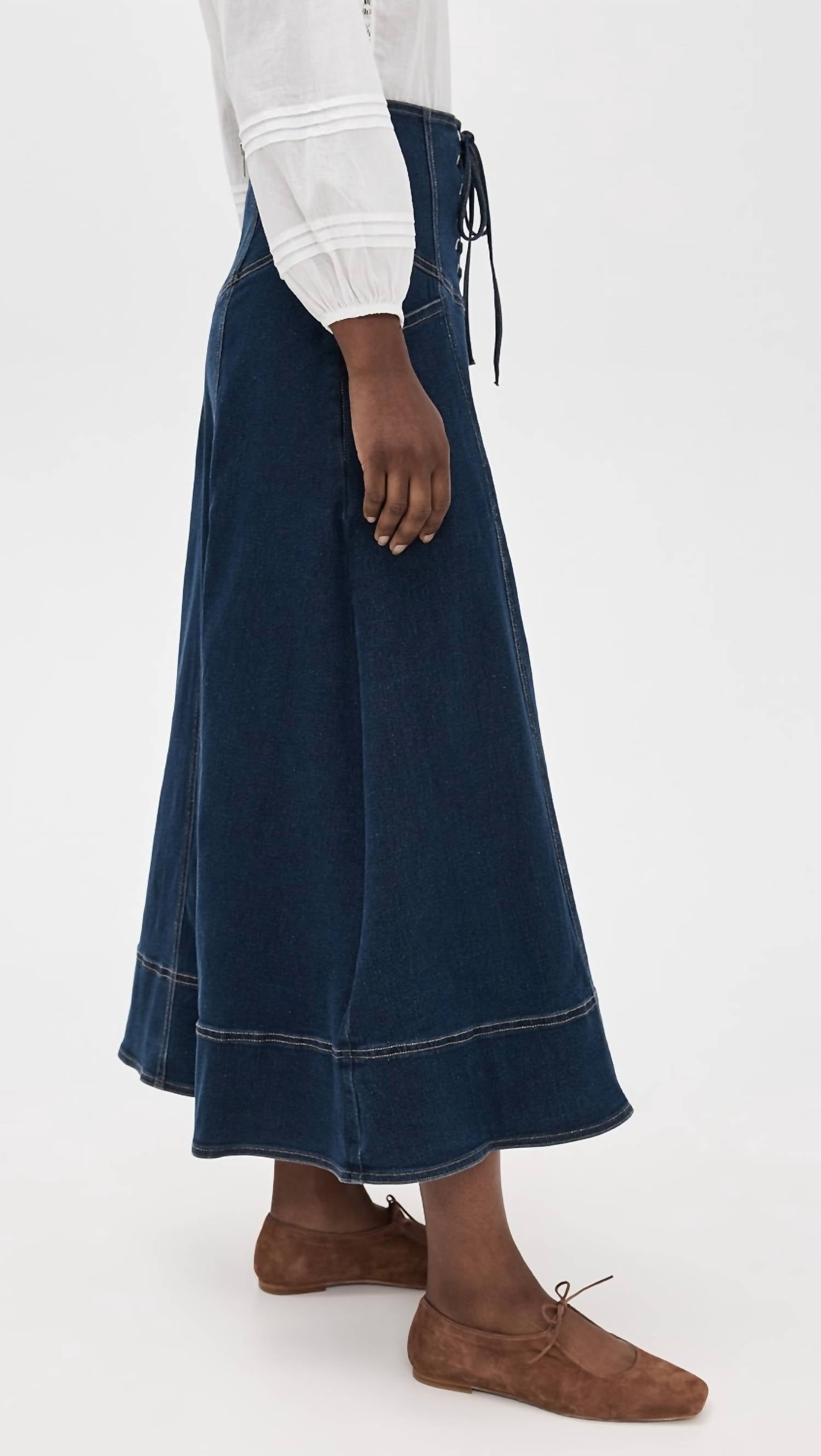 Moon River - Lace-up Detail Midi Skirt