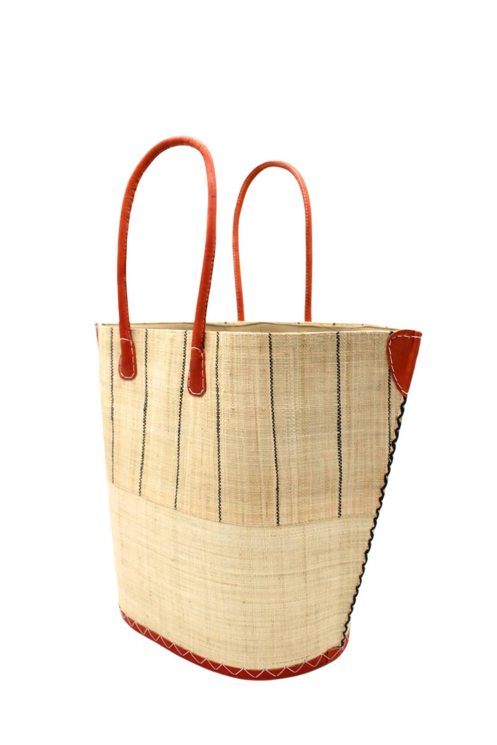 Shebobo - Women's Santa Cruz Two Tone Pinstripes Raffia Straw Tote Bag