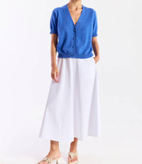 Brodie Cashmere Button Up Short Sleeve Cashmere Cardigan in carolina - women's sweater