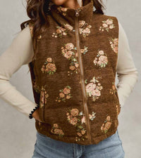 So Me Floral Jacquard Quilted Vest in brown - women's jacket - alternate view