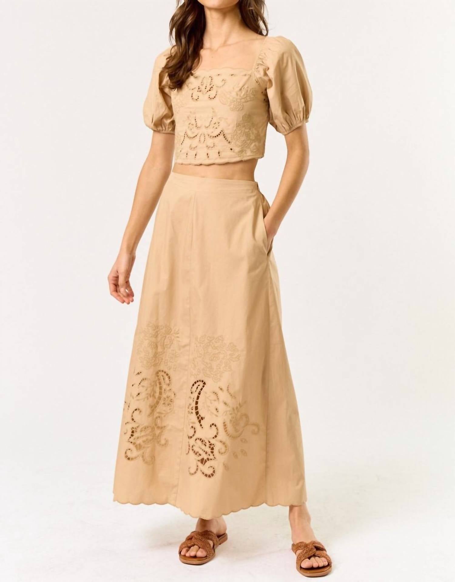Lalavon - Puff Sleeve Top & Skirt Set