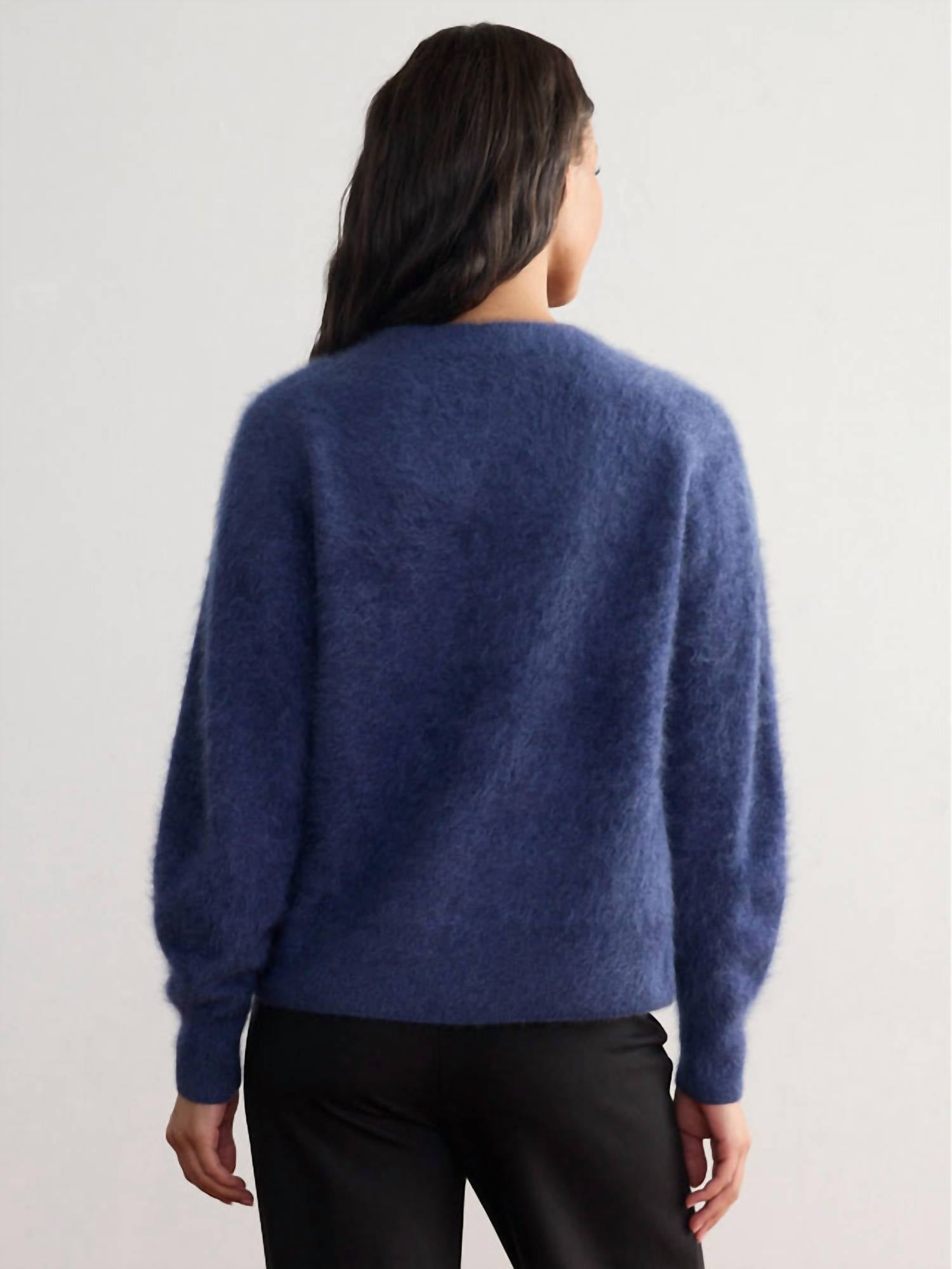 Margaret O'Leary Brushed Cashmere Cardigan in indigo - women's cardigan - alternate view