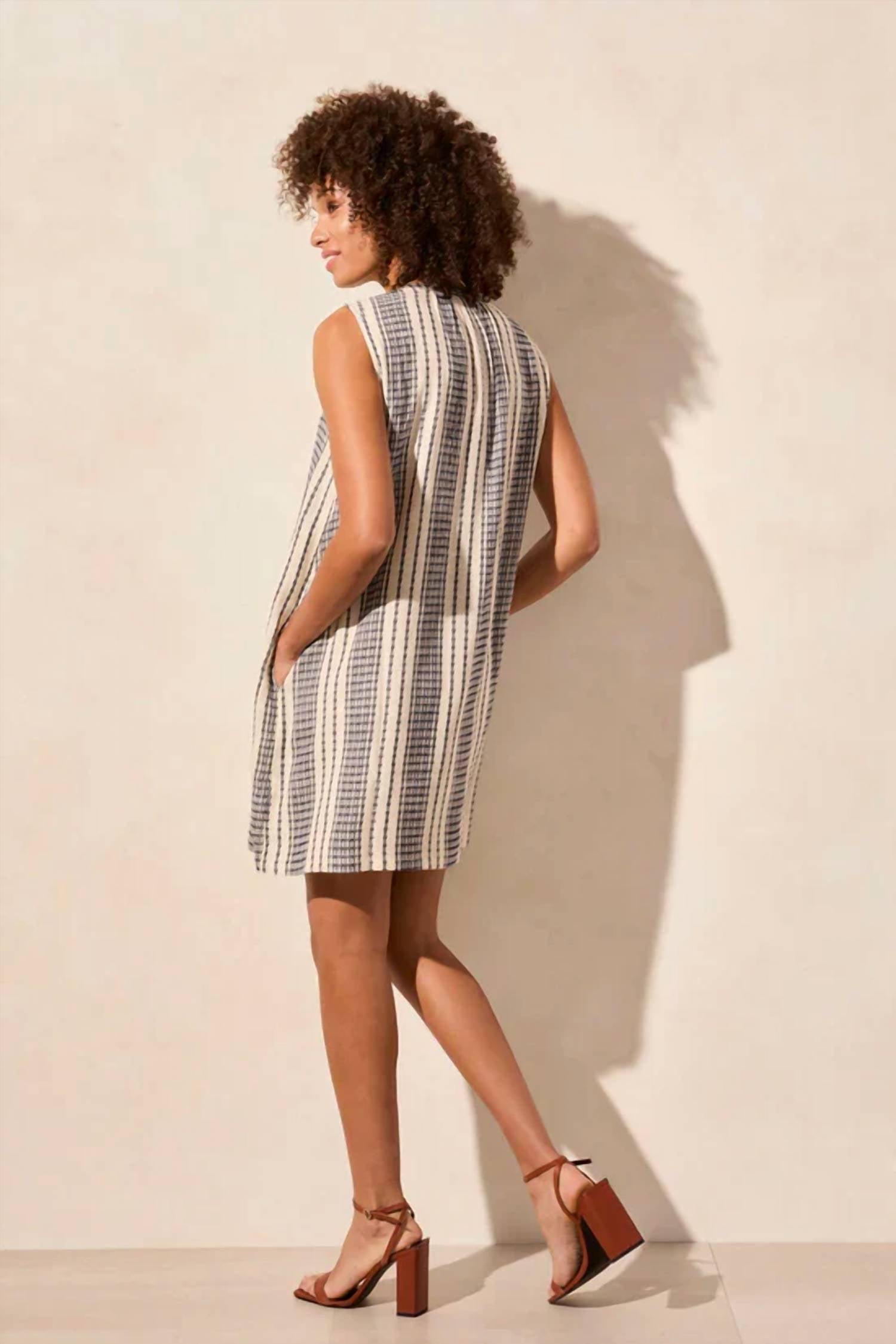 Tribal - Yarn Dye Pintuck Sleeveless Mini Dress