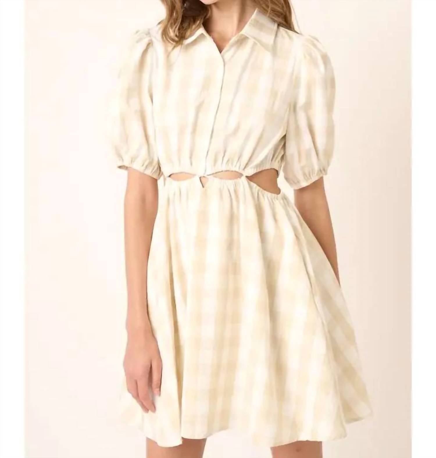Mittoshop - Gingham Cut Out Detail Mini Shirt Dress