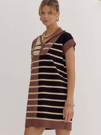Entro - Colorblock Striped Ribbed Mini Dress
