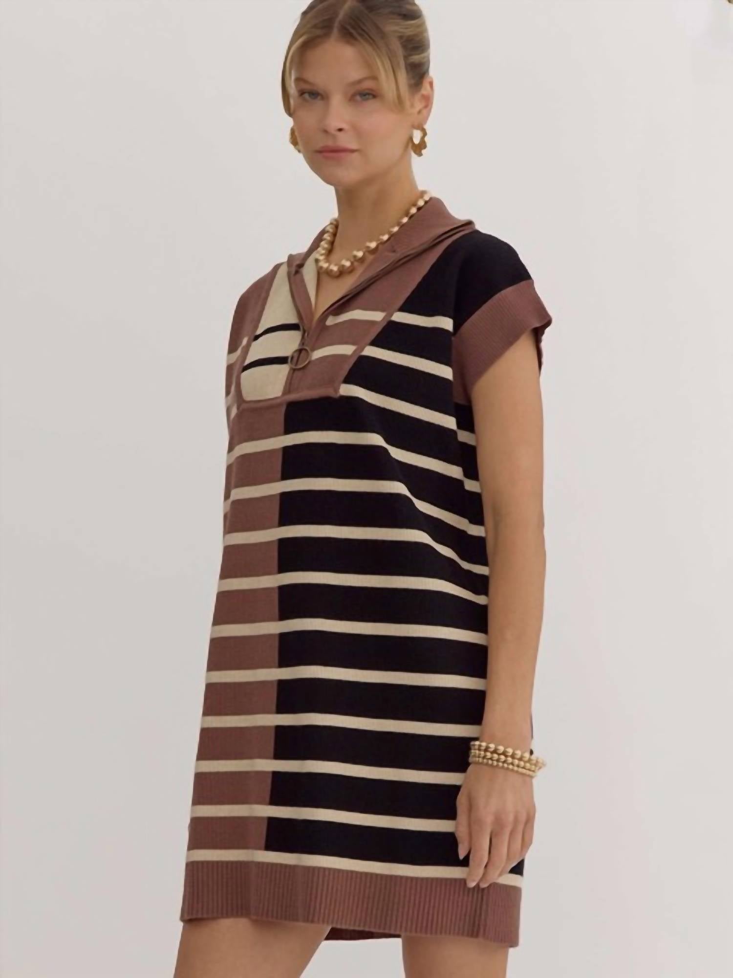 Entro - Colorblock Striped Ribbed Mini Dress