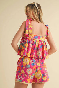 &Merci - Floral Tie Top And Shorts Set