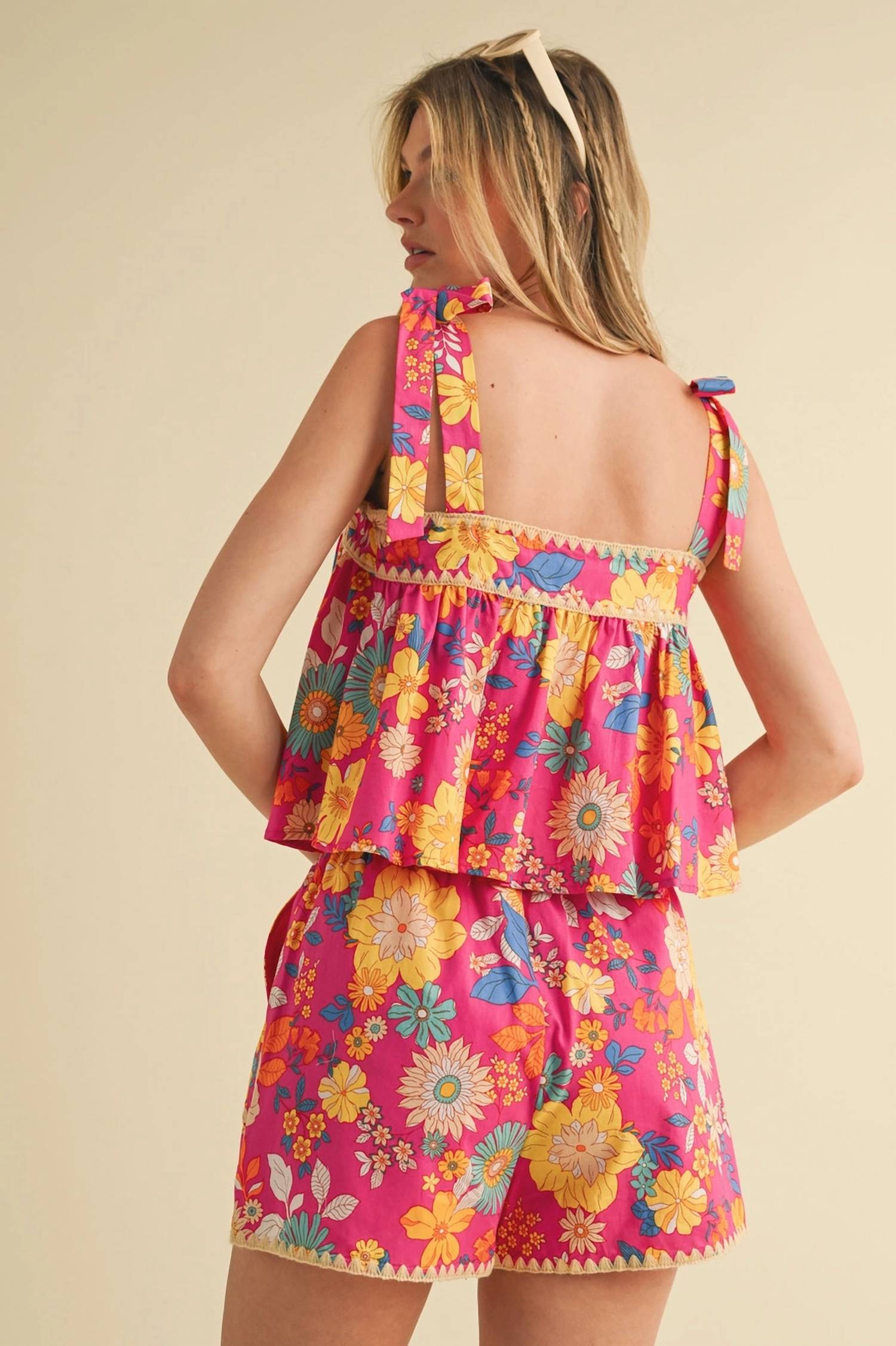 &Merci - Floral Tie Top And Shorts Set