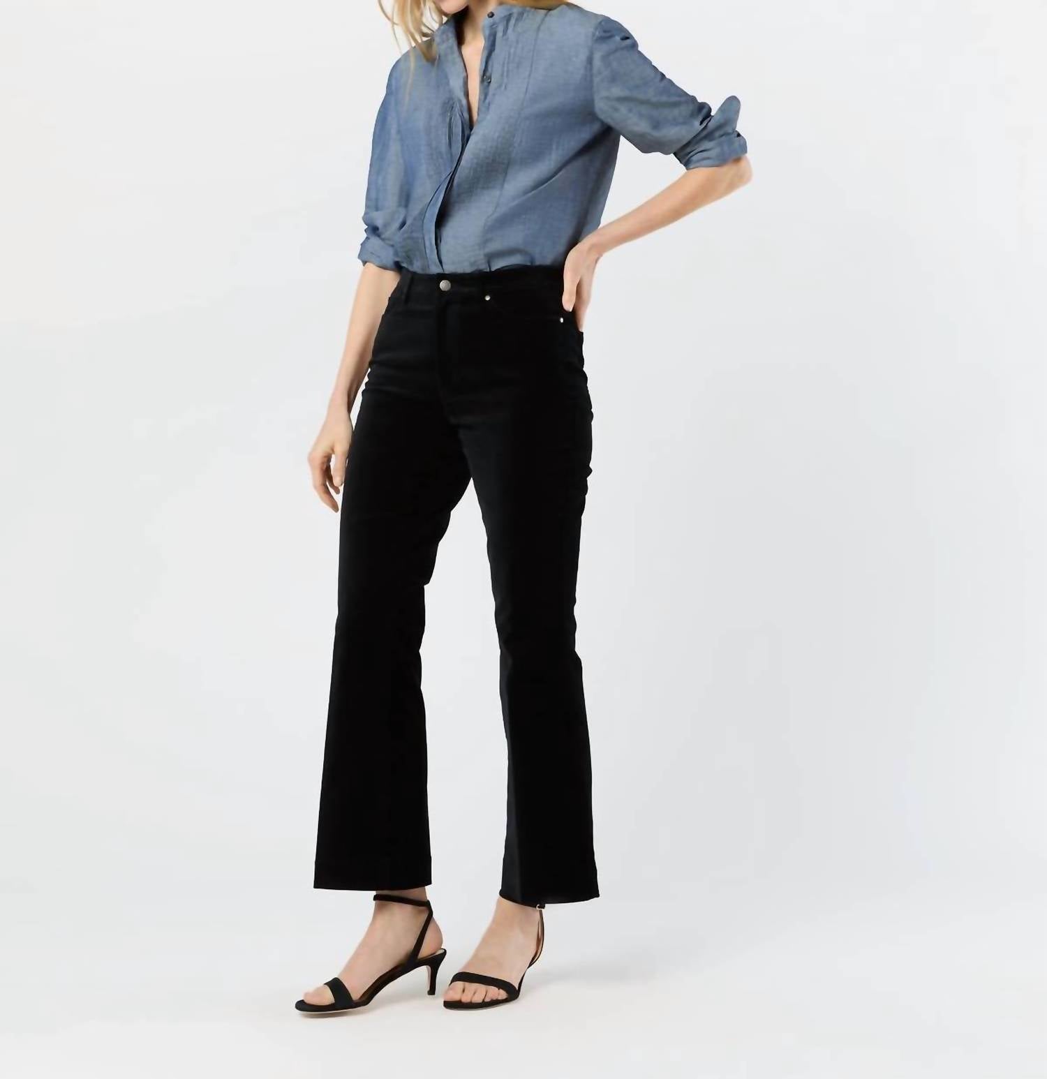 Ann Mashburn Kendall Flare Five Pocket Jeans in black stretch velveteen - women's jeans - view 4