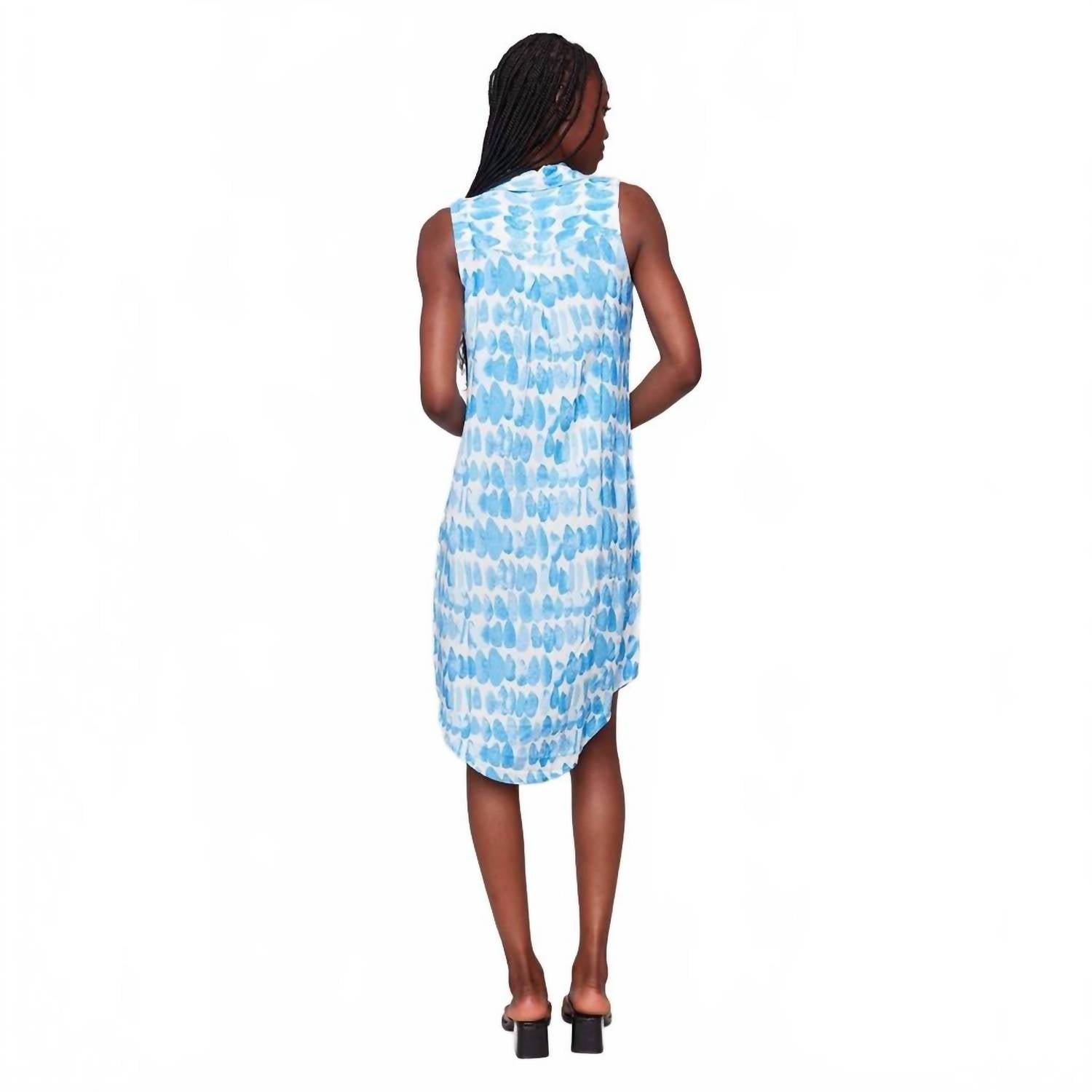 CHARLIE B Print Sleeveless Button Front Dress in lagoon - women's dress - detail view