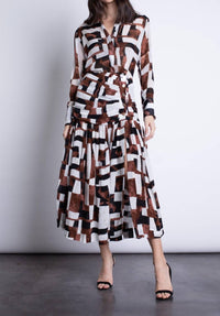 Karina Grimaldi Geo Print Maxi Skirt in brown multi - women's skirt - alternate view