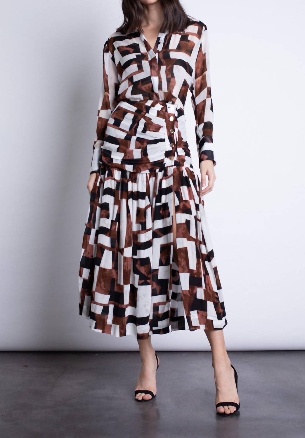 Karina Grimaldi Geo Print Maxi Skirt in brown multi - women's skirt - alternate view