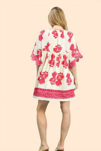 Umgee - Abstract Print V-Neck Tiered Mini Dress