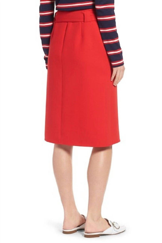 Halogen - A Line Belted Preppy Midi Skirt