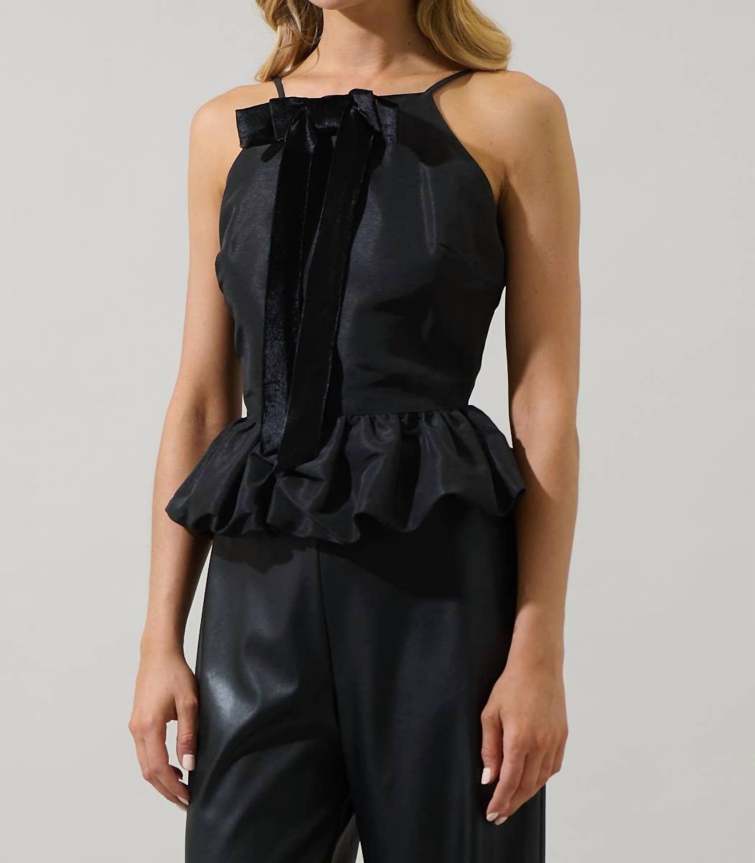 Sugarlips - Finda Velvet Bow Peplum Top