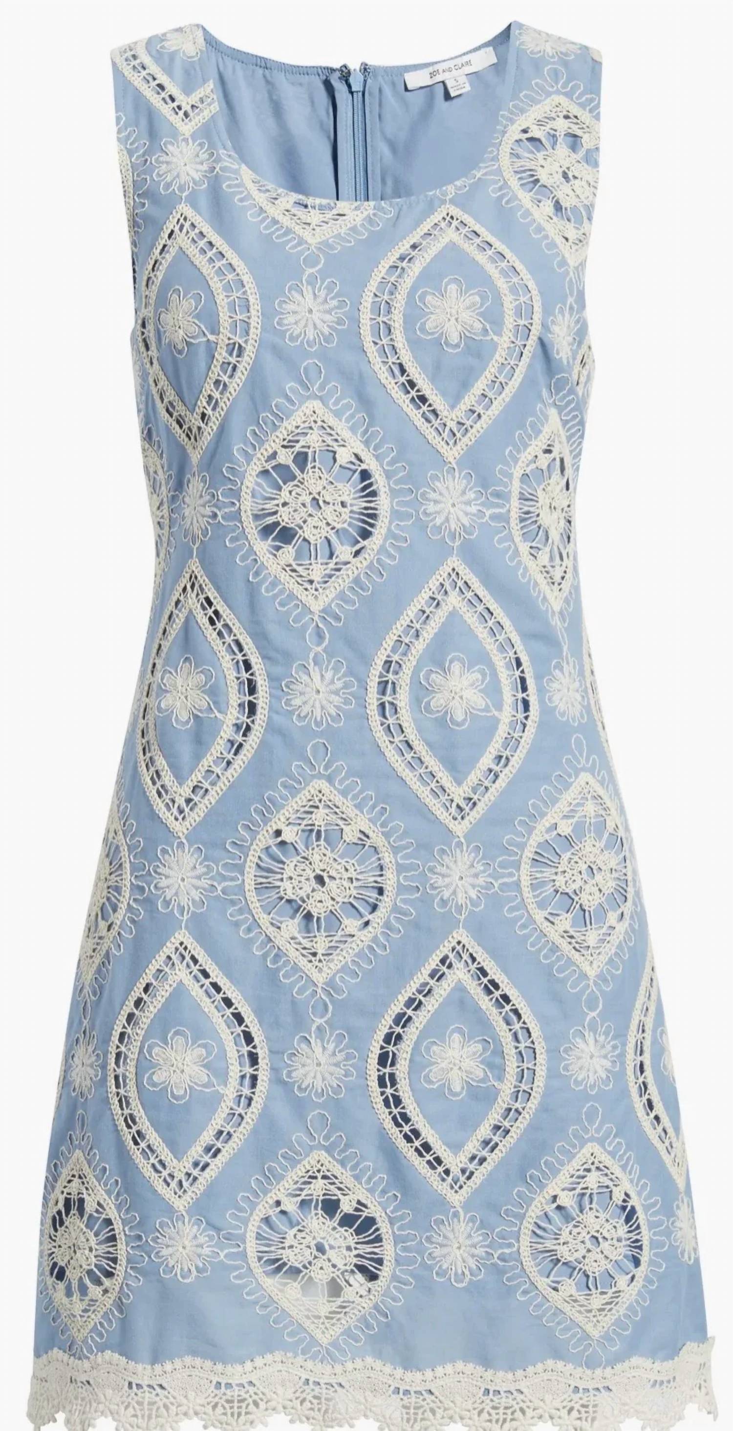 Zoe And Claire - Embroidered Cotton Mini Dress