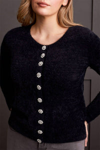 Tribal - Crystal Button Fluffy Knit Cardigan