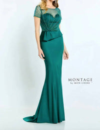 Montage By Mon Cheri - Illusion Neckline Short Sleeve Dress