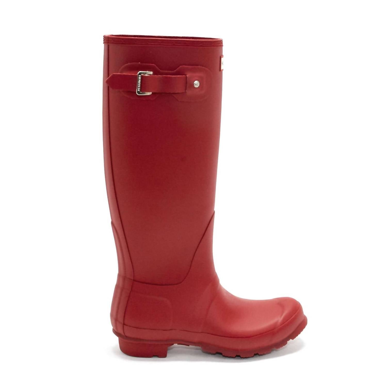 HUNTER Women's Original Tall Rain Boot in military red - women's shoe - detail view