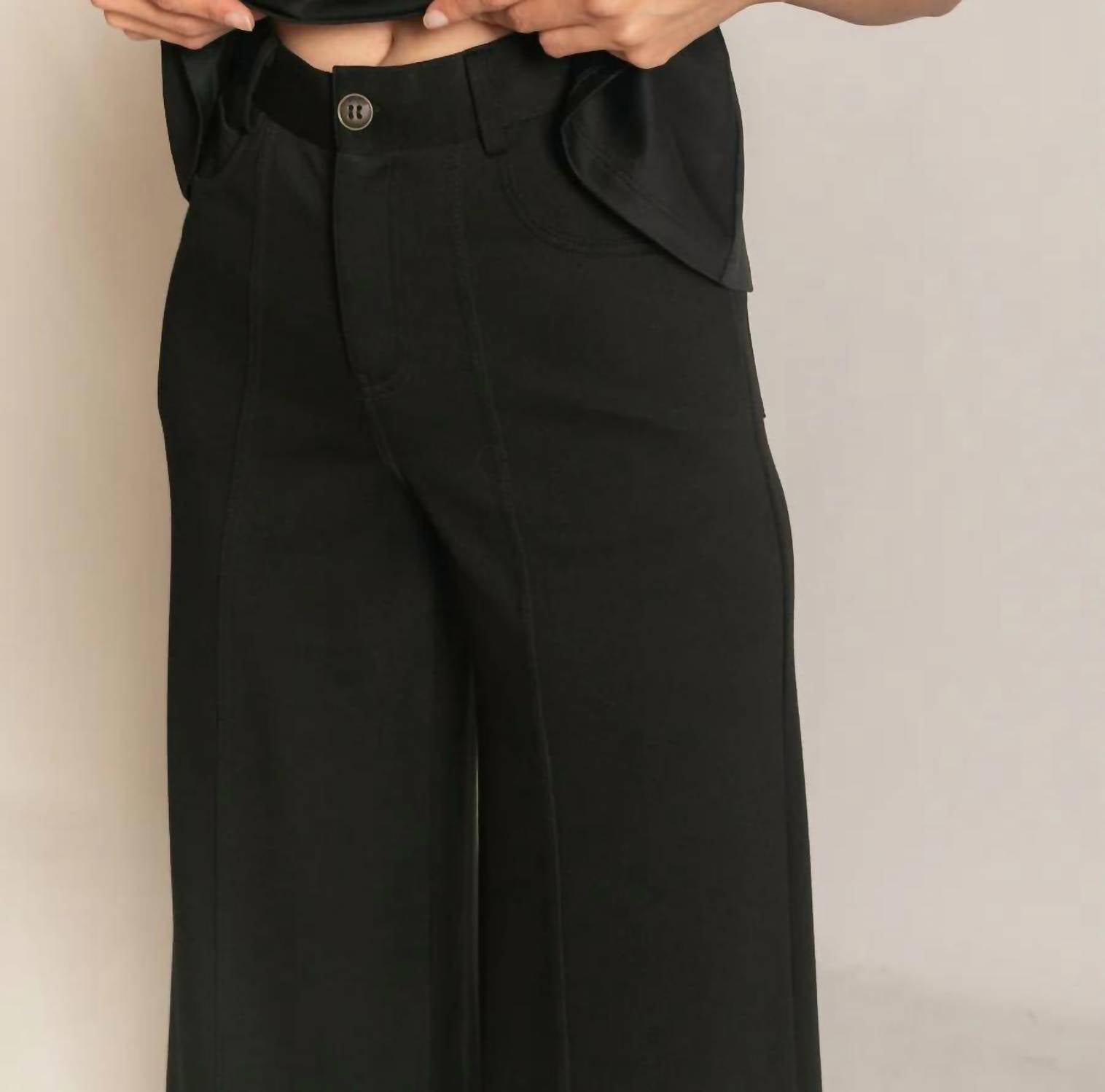 P.CILL Modal Pleated Wide Leg Trouser in black - women's pants - view 6