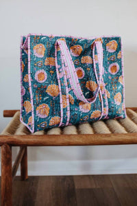 Crowned Free - Women's Flower Garden Quilted Market Bag