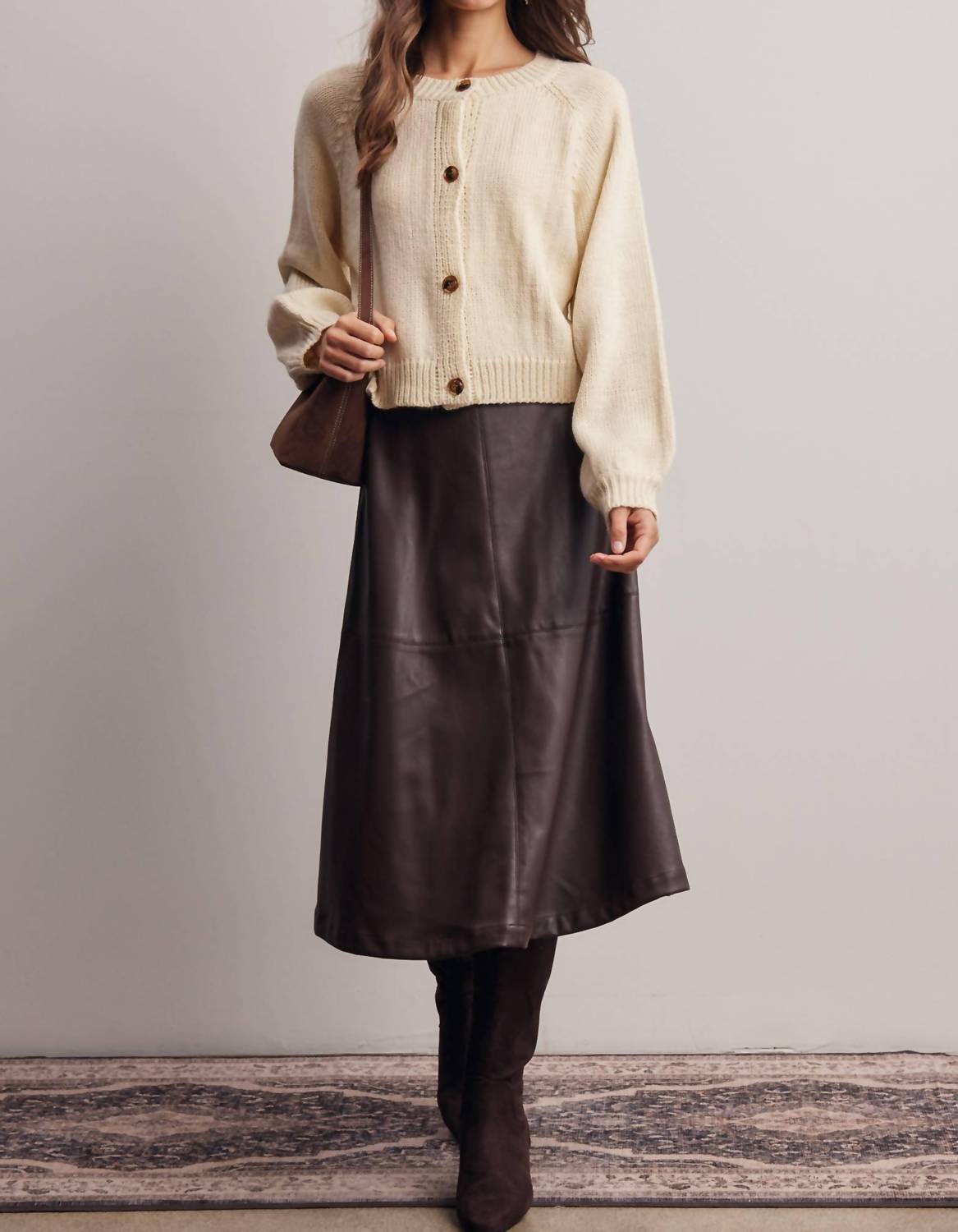 Forte - Faux Leather A-line Midi Skirt