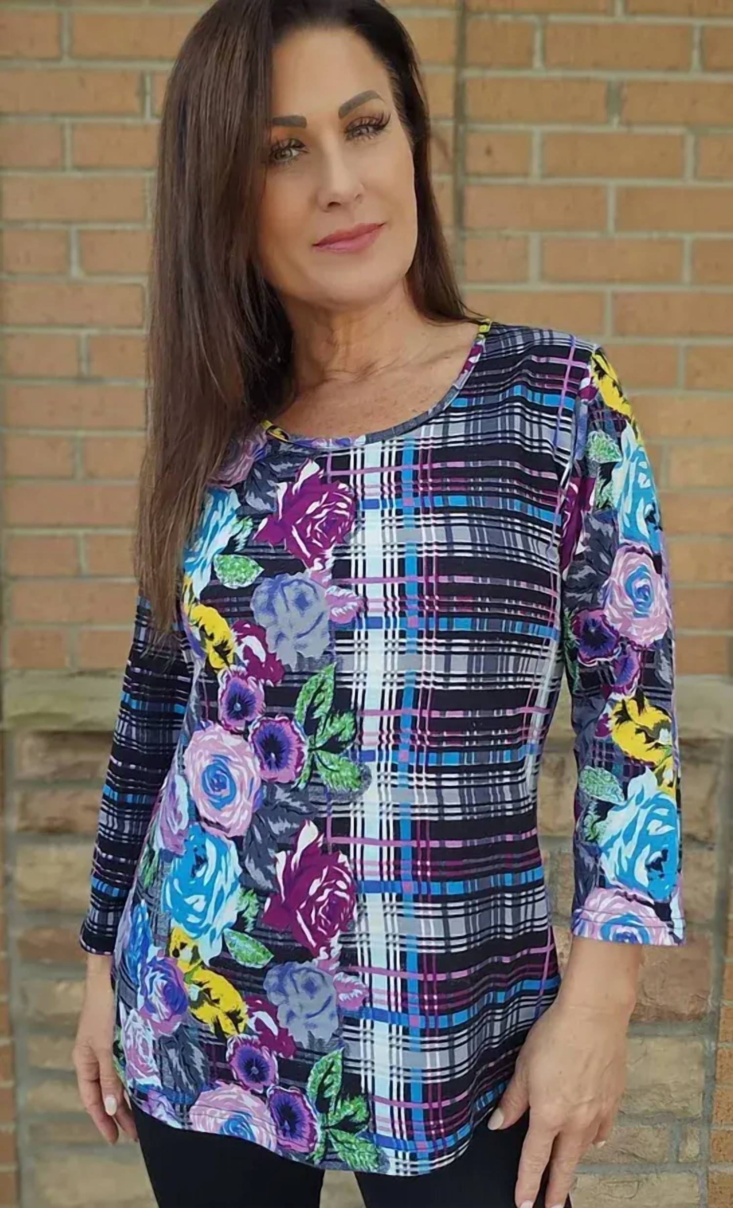 Parsley & Sage - Cotton French Terry Plaid Top