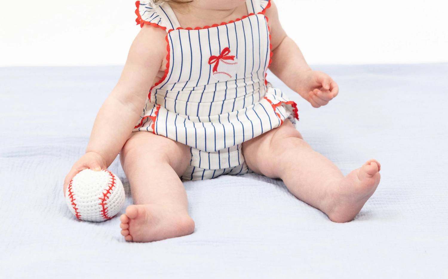 Angel Dear - Baseball Stripe Ric Rac Ruffle Sunsuit