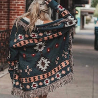 Jodifl Western Fringe Cardigan Sweater Coat in multi - women's cardigan - detail view